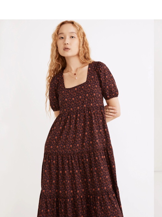 Madewell Dresses & Skirts - Madewell Aidy Square-Neck Tiered Midi Dress in Orchard Floral warm violet